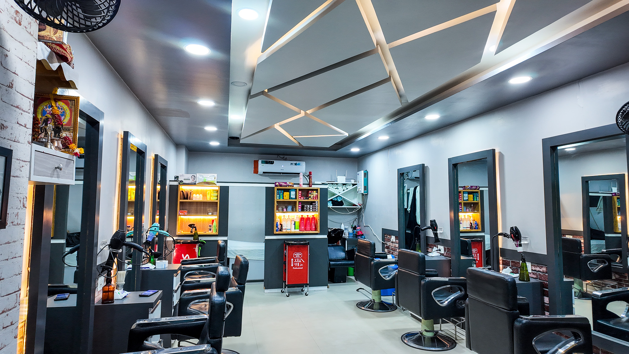 Interior design in Jhapa displaying a beautifully designed Neil David's saloon designed by Purple Kitchen And Interior